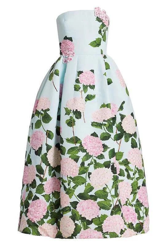 Zippered Dresses for Convenience -Strapless Hydrangea Faille Tea Dress