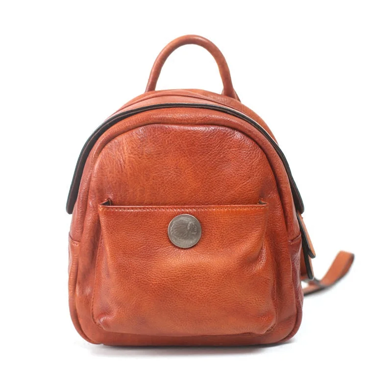 Women's bags with soft suede material and adjustable strap for easy wear-Mini Womens Vintage Brown Leather Backpack Purse Cowhide Crossbody Bag for Women