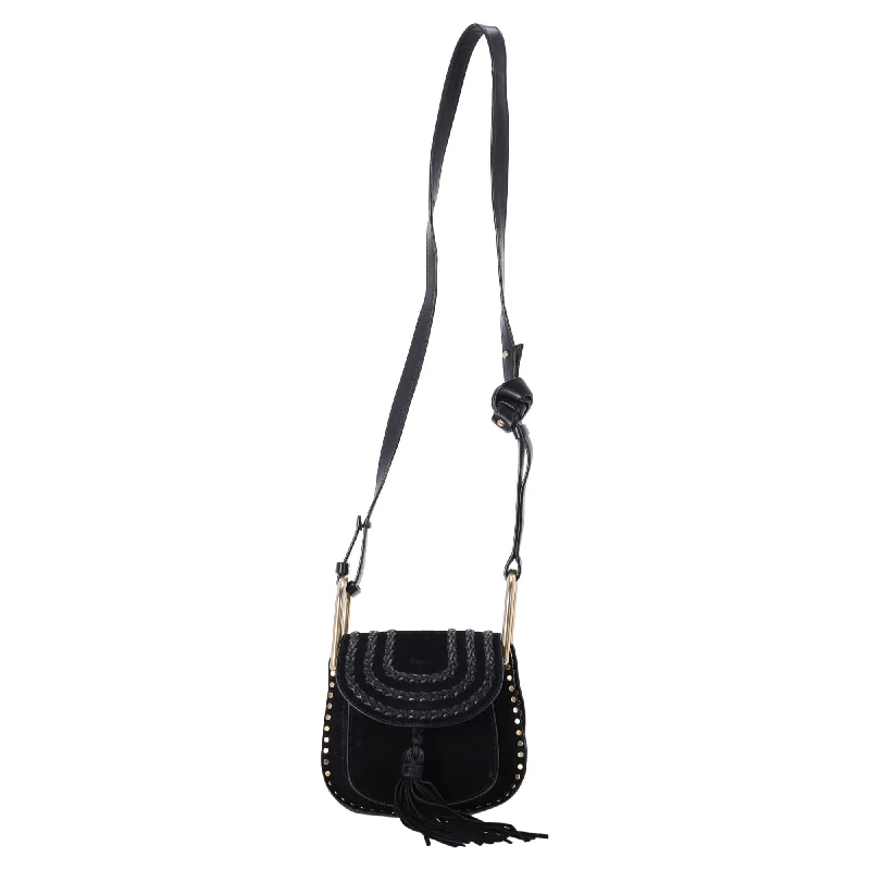 Women's bags with sporty design and functional details for active, on-the-go style-Chloé Mini Hudson Whipstitch Crossbody Bag in Black Suede