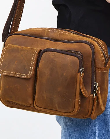 Women's bags with clean lines and sophisticated design for professional or casual wear-Vintage Cool Leather Mens Messenger Bags Shoulder Bag CrossBody Bags For Men