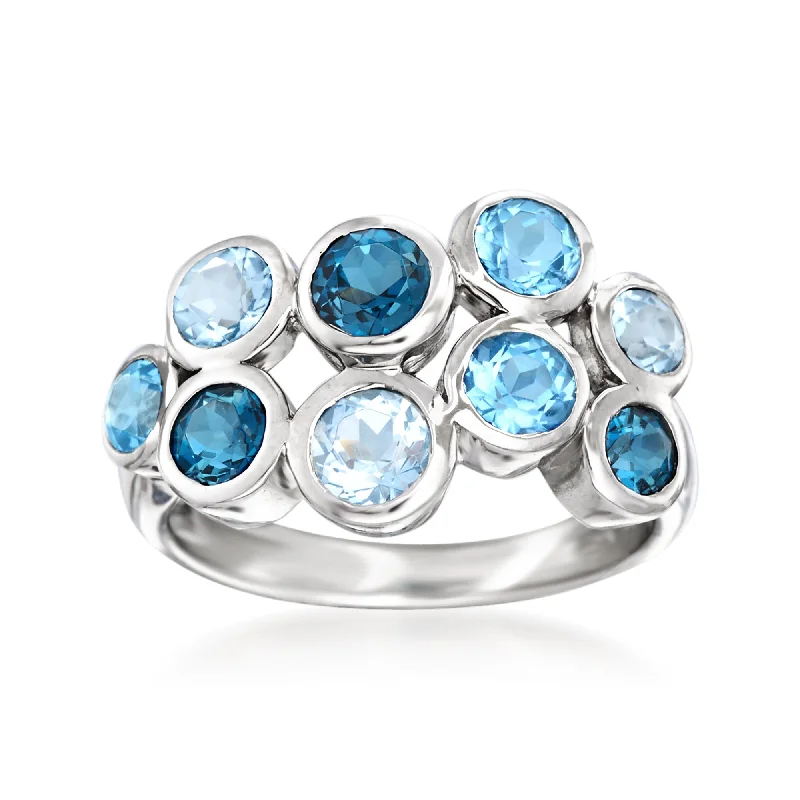 Rings with black diamond for striking contrast -Ross-Simons Blue Topaz Bubble Ring in Sterling Silver