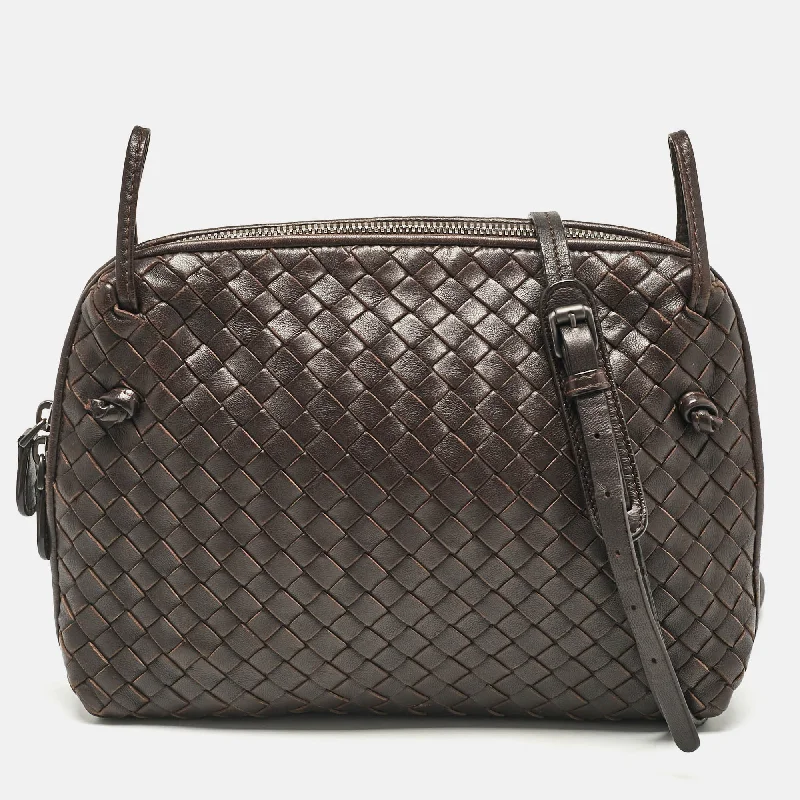 Women's bags with compact size and sleek design for easy travel and everyday use-Bottega Veneta Dark Brown Intrecciato Leather Leather Nodini Crossbody Bag