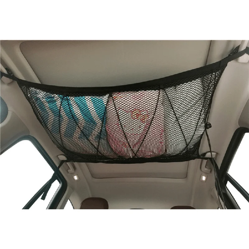 Trendy women's bags with chain link straps and chic design for elegant, stylish look-Car Ceiling Storage Net Pocket Universal Car Roof Interior Cargo Net Bag with Zipper Car Trunk Storage