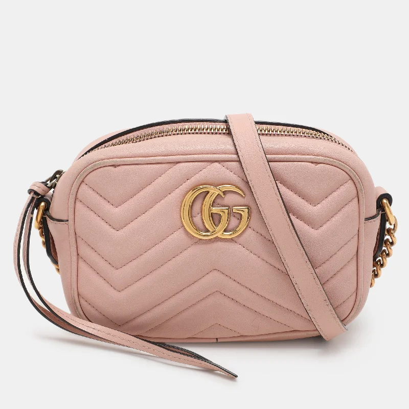 Fashionable women's bags with bold colors and trendy patterns for standout style-Gucci Pink Matelassé Leather Mini Gg Marmont Crossbody Bag