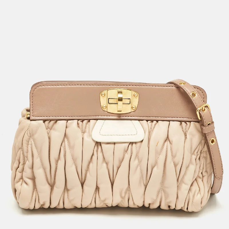 Women's bags with clean lines and sophisticated design for professional or casual wear-Miu Miu Beige/cream Matelassé Leather Frame Crossbody Bag