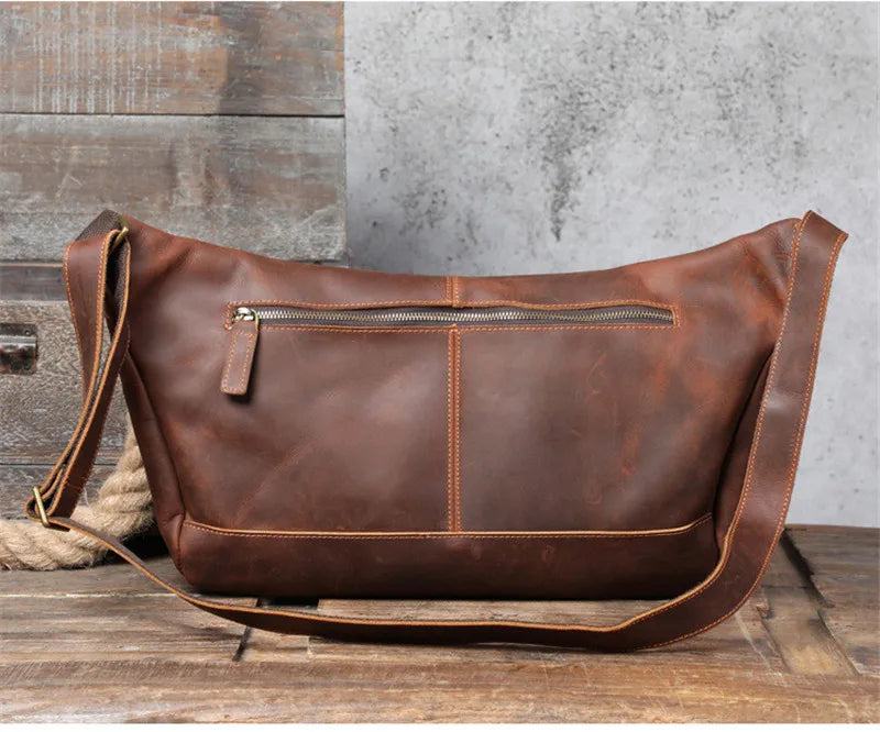 Women's bags with spacious interior and organized pockets for practical use-PNDME natural genuine leather super large capacity men's chest bag retro designer crazy horse cowhide big shoulder crossbody bag