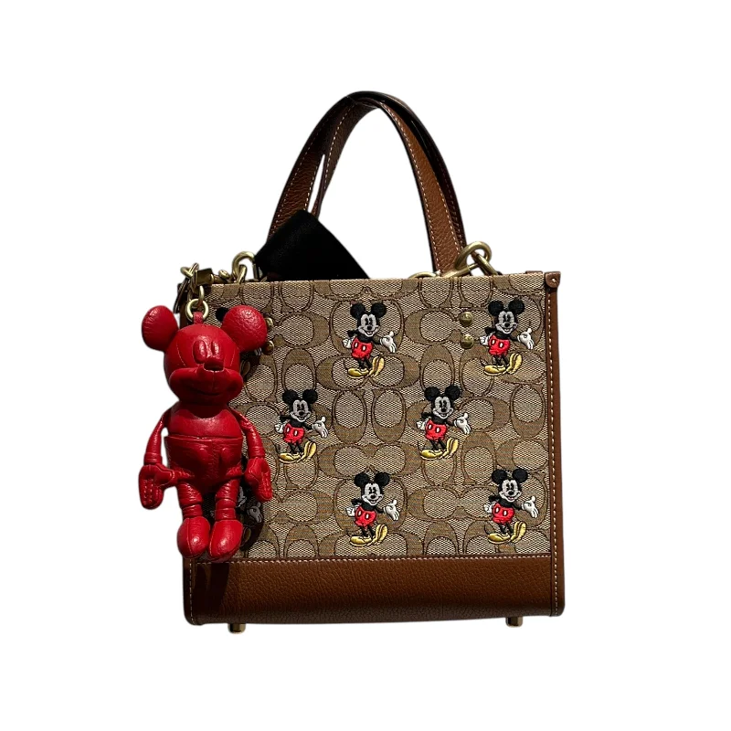 Practical women's bags with front pockets and shoulder strap for everyday use-COACH/Tote Bag/Monogram/Cotton/BRW/DISNEY DEMPSEY + CHARM