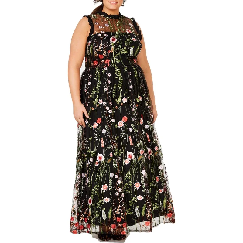 Buttoned Dresses for Stylish -City Studio Womens Plus Embroidered Floral Maxi Dress