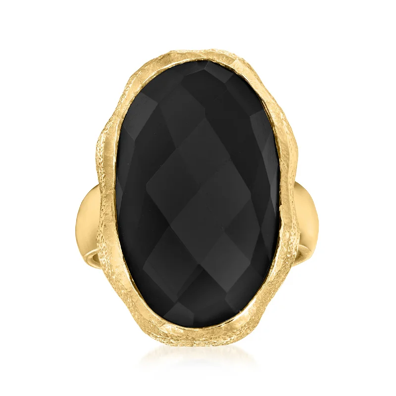 Rings with claw-set amethyst for security -Ross-Simons Black Onyx Ring in 18kt Gold Over Sterling