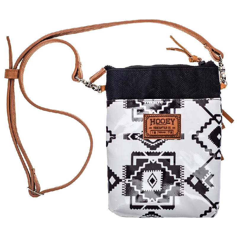 Elegant women's bags with fold-over flap and gold hardware for a polished finish-"Whiteriver" White/Black Aztec Pattern Crossbody Purse