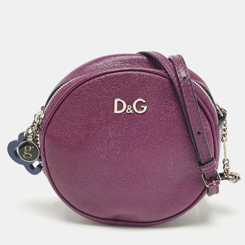 Trendy women's bags with unique shape and stylish hardware for modern flair-Dolce & Gabbana Purple Leather Ariette Round Crossbody Bag