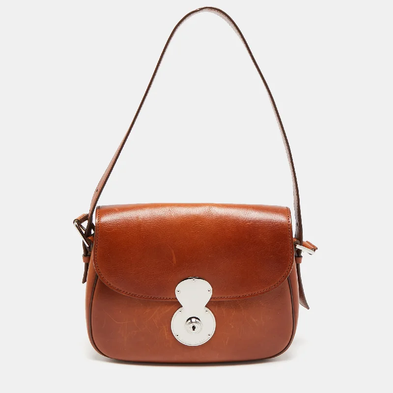 Women's bags with structured shape and smooth leather finish for a timeless design-Ralph Lauren Brown Leather Ricky Flap Crossbody Bag