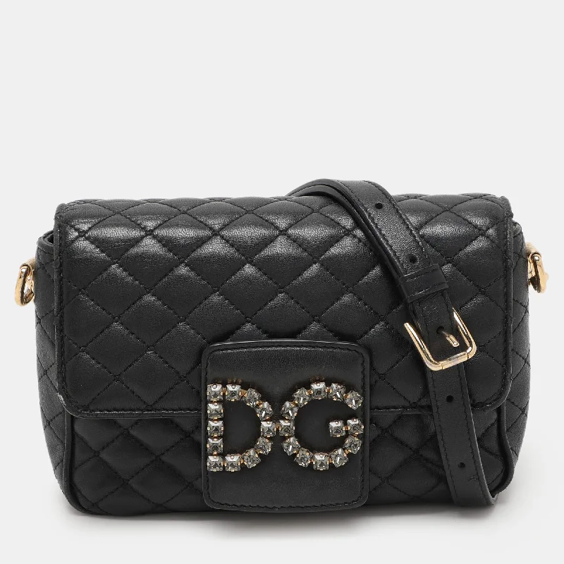 Women's bags with luxury leather finish and chic metallic accents for a premium look-Dolce & Gabbana Black Quilted Leather Dg Millennials Crossbody Bag