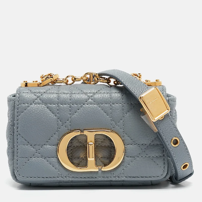 Women's bags with oversized design and ample space for carrying everything you need-Dior Blue Cannage Leather Micro Caro Crossbody Bag