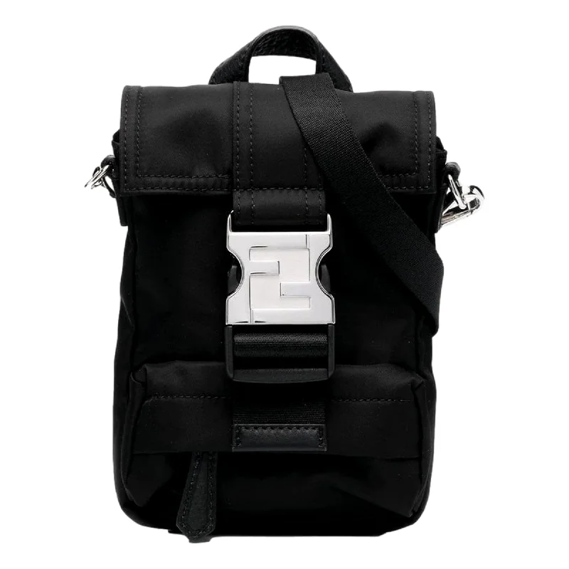 Women's bags with clean, simple lines and premium leather material for everyday sophistication-Fendi Fendiness Black Nylon Buckle Mini Backpack Crossbody Bag