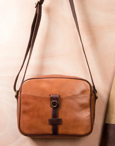 Women's bags with spacious interior and multiple storage pockets for organization and convenience-Leather Mens Brown Messenger Bag Shoulder Bag Crossbody Bag for Men