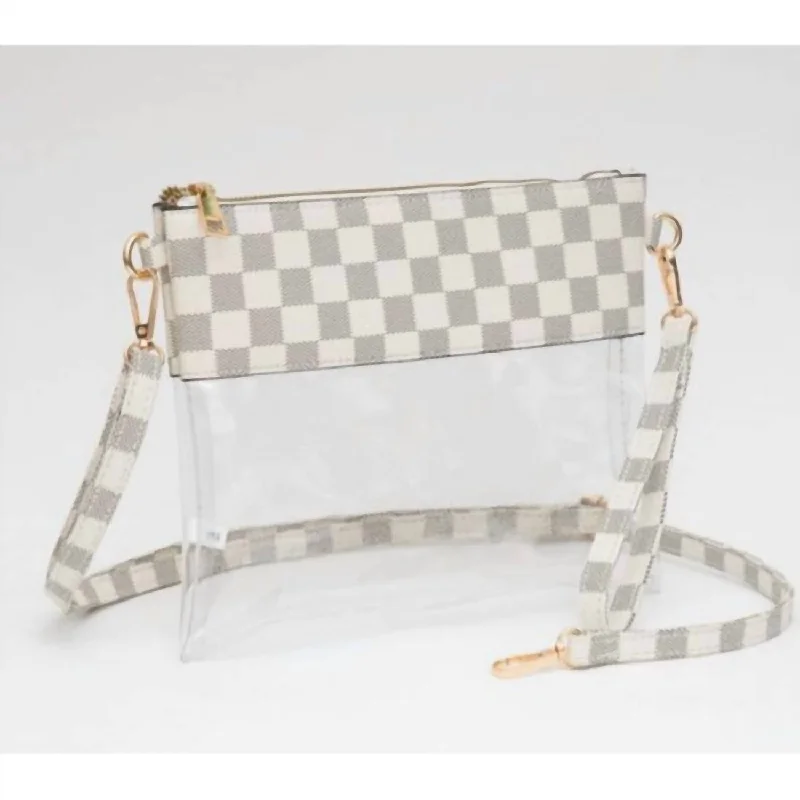 Stylish women's bags with leather material and spacious interior for essentials-Checkered Crossbody Bag With Wristlet In White/grey