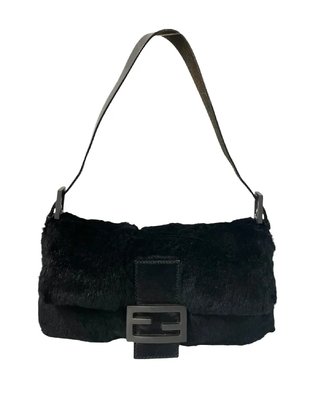 Women's bags with sleek and modern design and minimalist silhouette for sophisticated style-FENDI/Hand Bag/Fur/BLK/rabbit fur