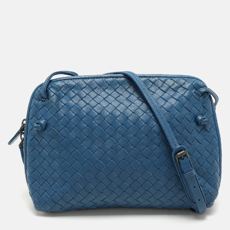 Fashion-forward women's bags with geometric patterns and fun design for bold fashion choices-Bottega Veneta Blue Intrecciato Leather Nodini Crossbody Bag