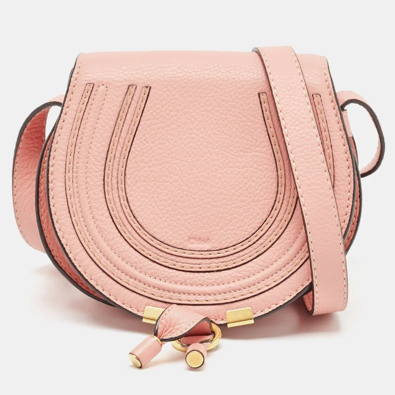 Spacious women's bags with large capacity for storing all your daily items-Chloe Light Pink Leather Mini Marcie Crossbody Bag