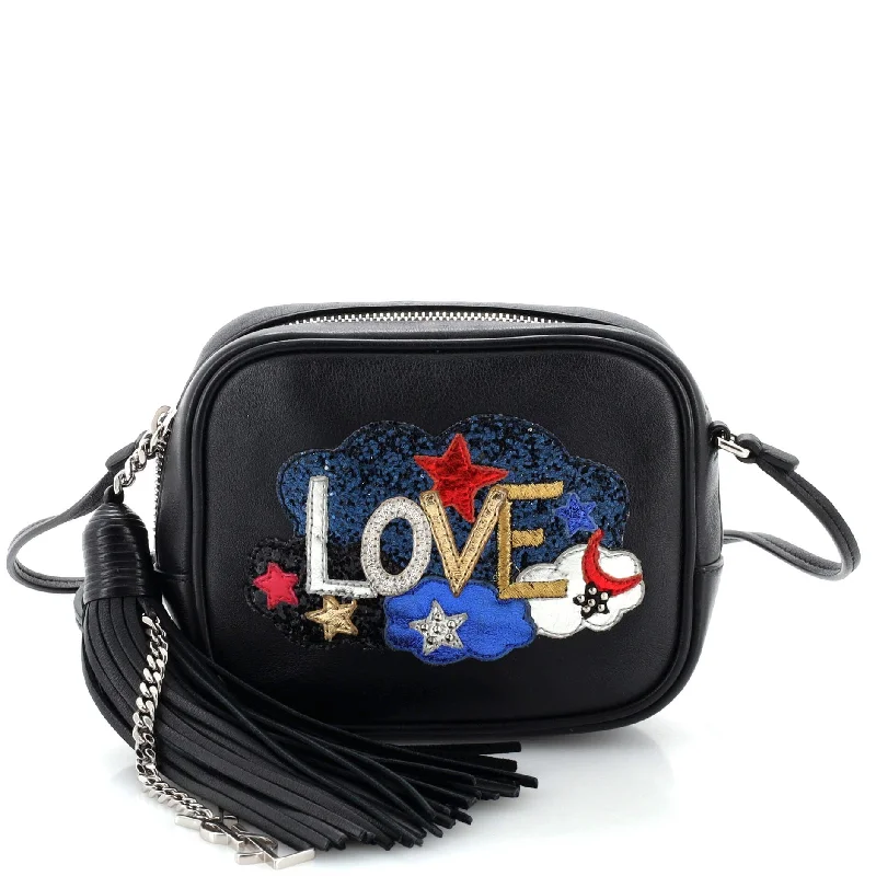 Chic women's bags with round shape and metallic accents for a unique style-Classic Monogram Blogger Crossbody Bag Patch Embellished Leather Small