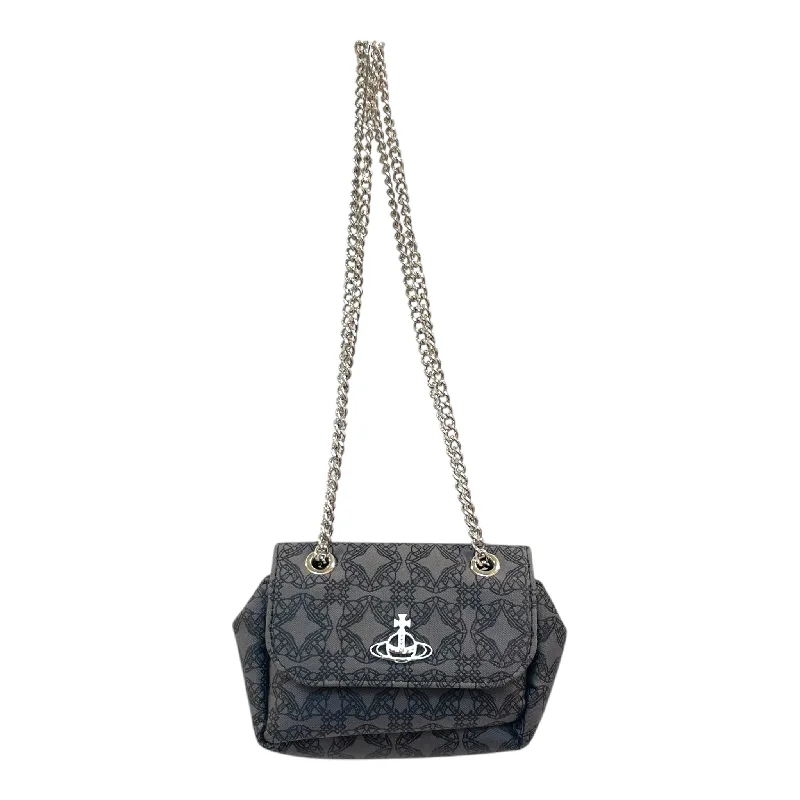 Elegant women's bags with woven texture and metallic chain strap for sophisticated look-Vivienne Westwood/Cross Body Bag/All Over Print/Nylon/GRY/RECYCLED/VEGAN/ORB LOGO