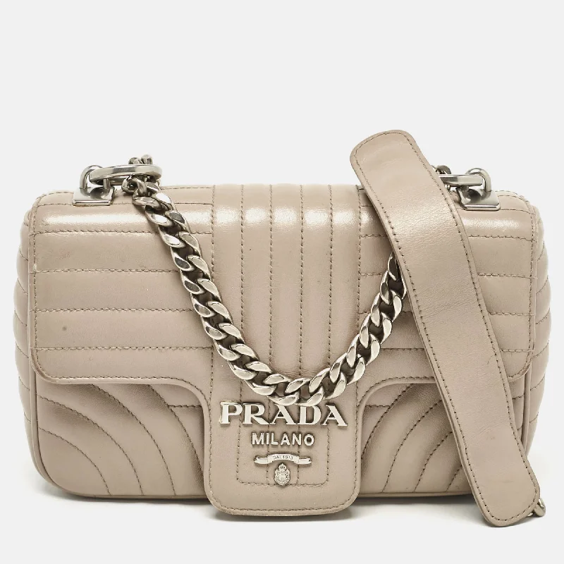 Classic women's bags with structured design and polished finish for office wear-Prada Grey Diagramme Leather Flap Crossbody Bag