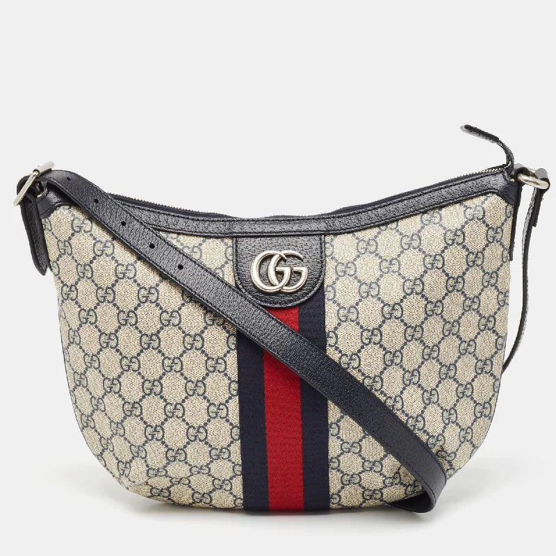 Women's bags with unique geometric shapes and bold color combinations for statement fashion-Gucci Blue/beige Gg Supreme Canvas Small Ophidia Crossbody Bag