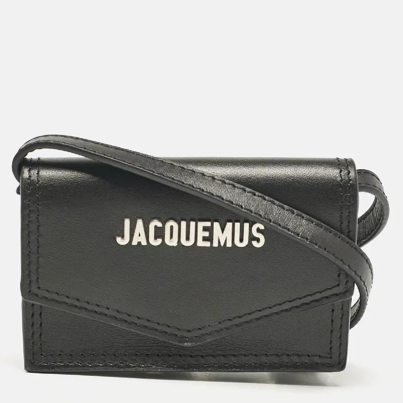 Women's bags with high-quality fabric and leather accents for durable, everyday use-Jacquemus Black Leather Le Porte Azur Wallet Crossbody Bag