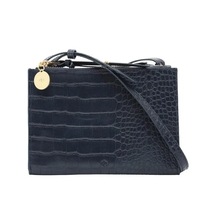 Elegant women's bags with satin material and crystal detailing for evening wear-Wallet Crossbody (Navy Croc)