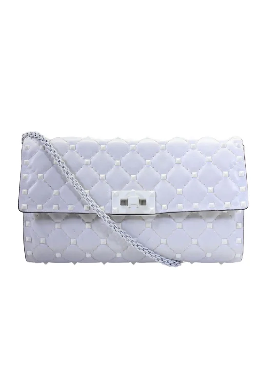 Women's bags with elegant satin finish and detachable chain strap for formal events-Valentino Garavani Womens Chain Rockstud Quilted Flap Crossbody Handbag White