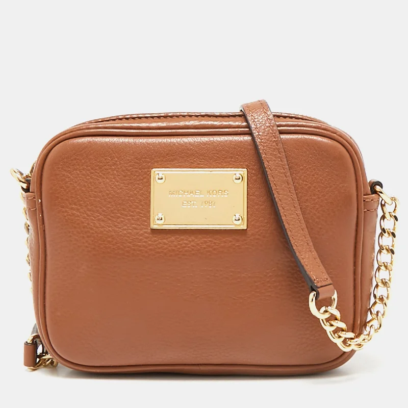 Classic women's bags with simple design and durable leather for everyday use-Michael Kors Brown Leather Mini Camera Crossbody Bag