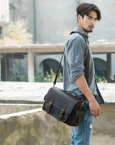 Women's bags with padded compartments for laptop and tablet protection for work or travel-Coffee Vintage Leather Mens Camera Messenger Bag Crossbody Camera Bags for Men