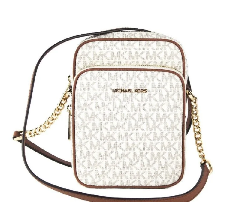 Trendy women's bags with chain link straps and chic design for elegant, stylish look-Michael Kors Jet Set Medium ivory PVC North South Chain Crossbody Women's Handbag