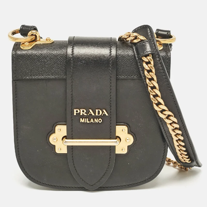 Women's bags with spacious interior and multiple storage pockets for organization and convenience-Prada Black Leather Cahier Flap Crossbody Bag