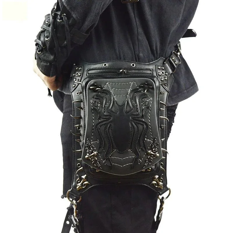 Trendy women's bags with textured fabric and minimalist design for modern chic-Men's Steampunk Gothic Style Spider Leather Crossbody Waist Packs