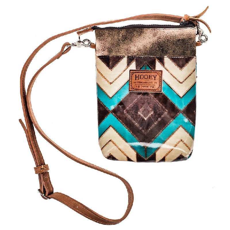 Trendy women's bags with embossed texture and leather accents for high-fashion statement-"Montezuma" Brown/Turquoise Aztec Pattern Crossbody Purse