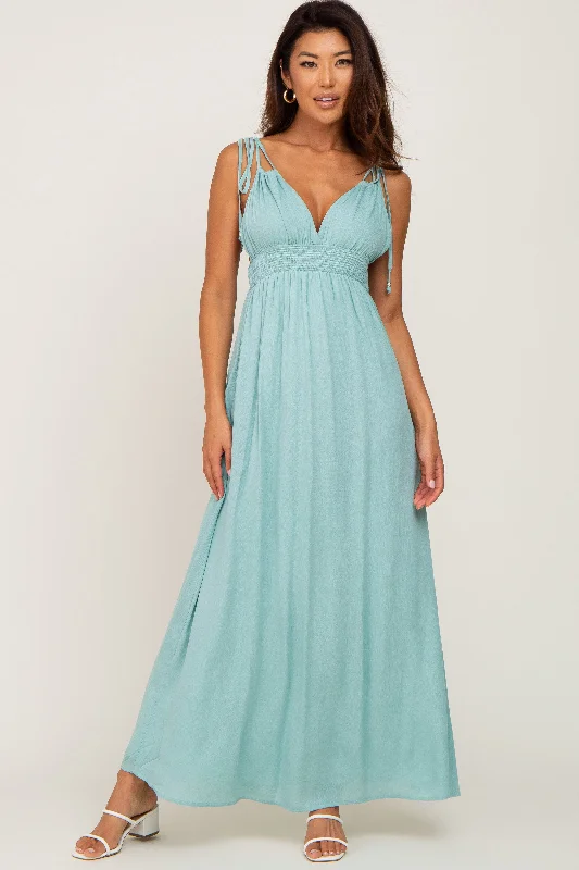 Mint Green Shoulder Tie Open Back Maxi Dress