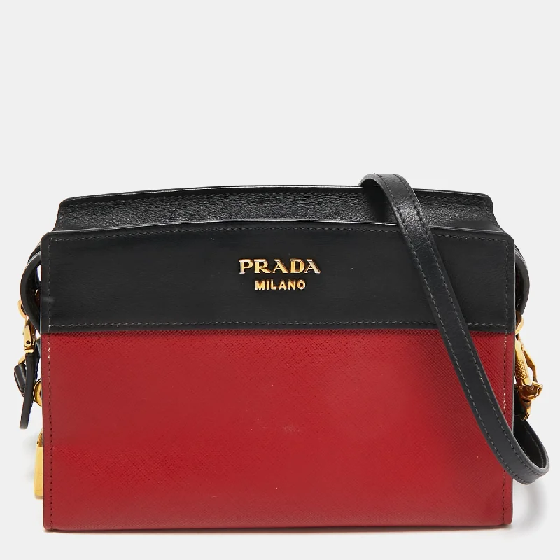 Stylish women's bags with bold pattern design and contrasting straps for added flair-Prada Red/black Saffiano And City Leather Esplanade Crossbody Bag