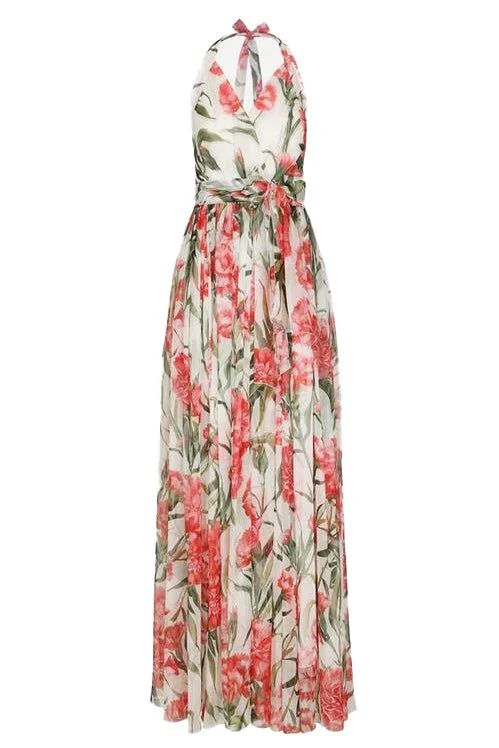 Pencil Dresses for Slimming -Long Printed Silk Chiffon Dress