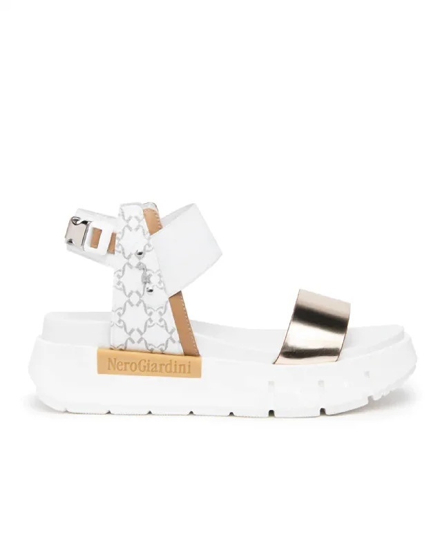 Stylish sandals for women with unique buckle details and flat design-Corda Sandals In Gold/white