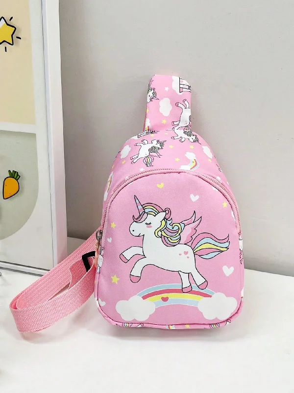 Women's bags with sleek metallic hardware and high-quality leather for premium feel-Unicorn Chest Bag For Girls, Nylon Zippered Cute Crossbody Bag