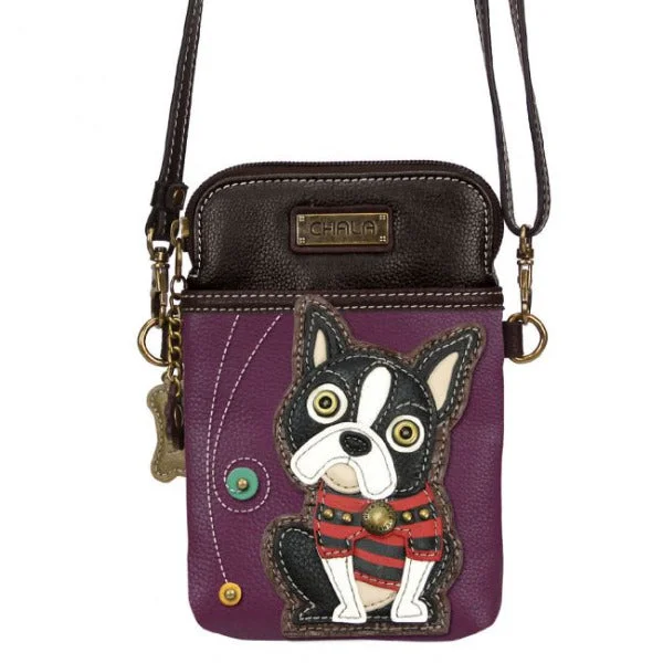 Women's bags with chic, structured design and textured leather for added flair-Chala Cellphone Crossbody Handbag Purple Boston Terrier