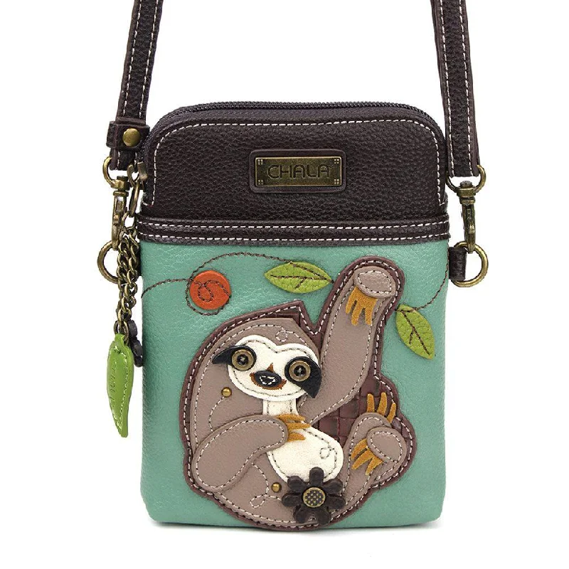 Stylish women's bags with bold pattern design and contrasting straps for added flair-Chala Cellphone Crossbody Handbag SLOTH