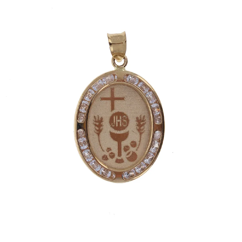 Necklaces and pendants with lotus flower designs for a spiritual, peaceful vibe-1st Communion Medallion