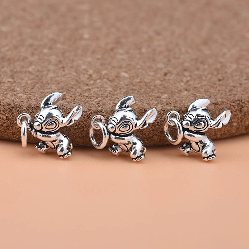 Necklaces and pendants with star-shaped designs for a whimsical, celestial touch-Sterling Silver Disney's Stitch Charm | Stitch Pendant Necklace | Diy Material Necklace | Stitch Necklace Silver Pendant | Ohana Necklace