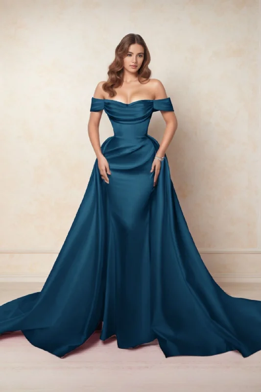 Best necklaces and pendants with matching earrings for a coordinated, elegant look-A-Line Chapel Train Satin Prom Dress CS0416