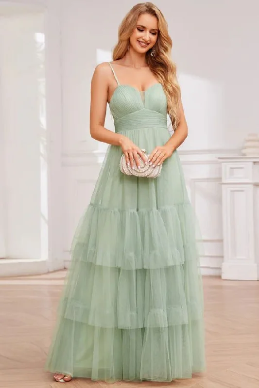 Necklaces and pendants with personalized charms for a custom piece of jewelry-A-Line Floor Length Tulle Bridesmaid Dress CB0727