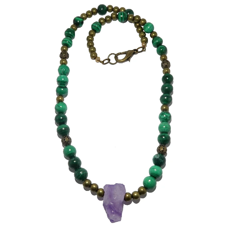 Best necklaces and pendants with floral designs for a feminine and elegant feel-Amethyst Necklace Age of Antiquity Malachite Crystals