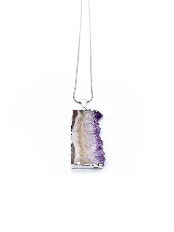 Necklaces and pendants with custom engravings for a personal, meaningful gift-Amethyst Slice Silver Dipped Pendant Necklace